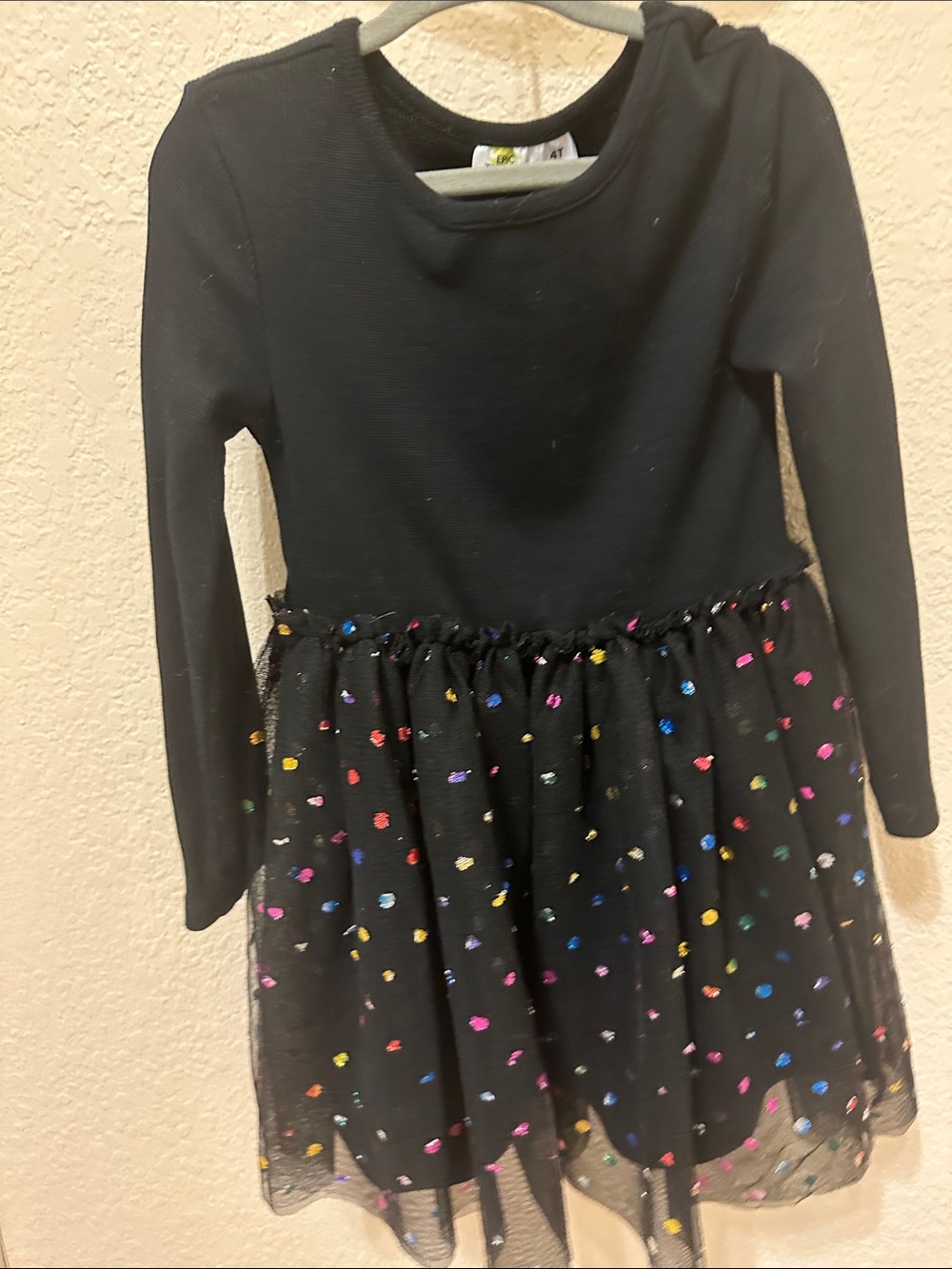 Epic Threads Black Long-Sleeve Tulle Dress with Multicolor Metallic Dots